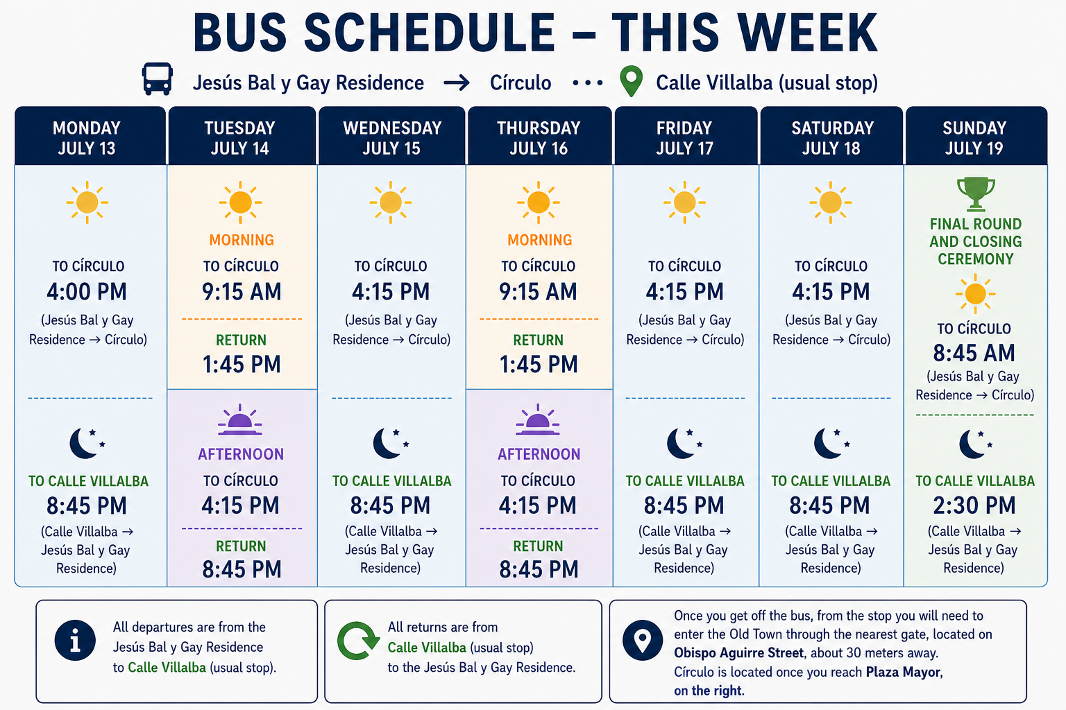 Shuttle bus schedule